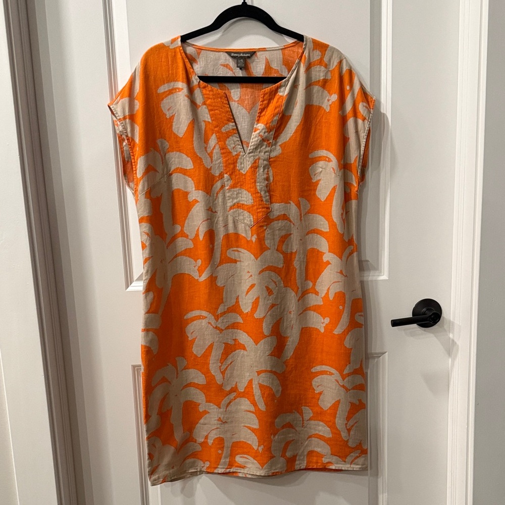 Tommy Bahama Orange and Beige Tropical Dress